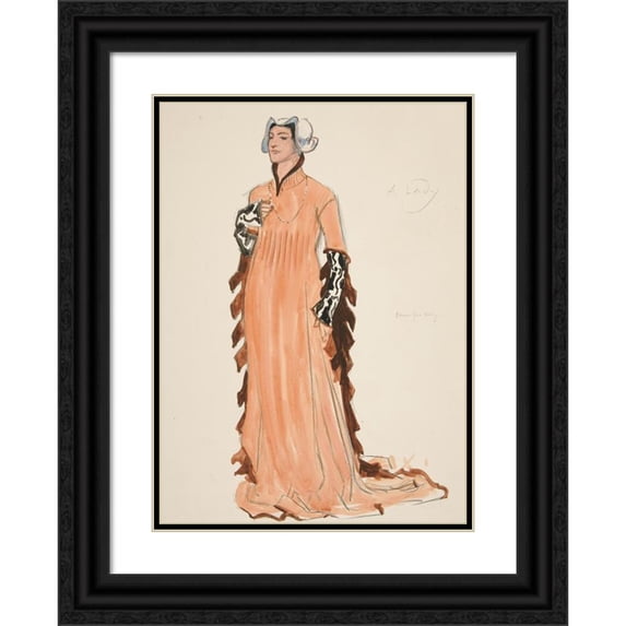 Edwin Austin Abbey 19x24 Black Ornate Framed Double Matted Museum Art Print Titled: A Lady, Costume Sketch for Henry Irving's Planned Production of King Richard II