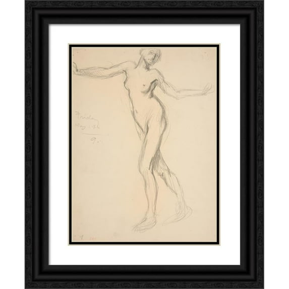 Edwin Austin Abbey 19x24 Black Ornate Framed Double Matted Museum Art Print Titled: Figure Study for ‘The Hours’- (5 Am); Sketch for Mural for the State Capitol Building in Harrisb