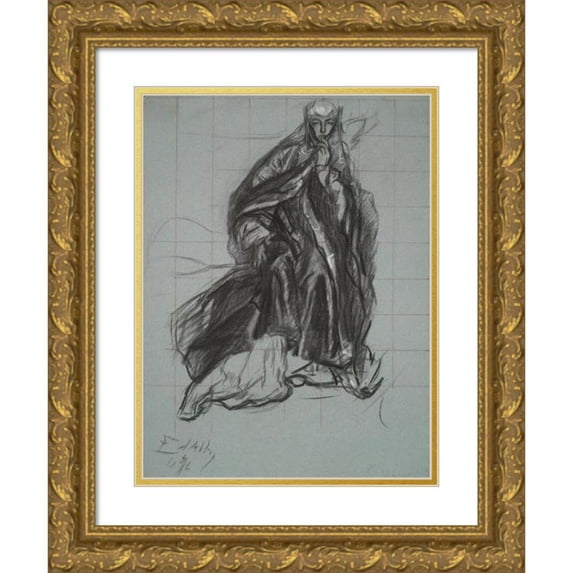 Edwin Austin Abbey 19x24 Gold Ornate Framed and Double Matted Museum Art Print Titled - Study for the Queen, from the Play Scene, Hamlet, Act 3, Scene 2