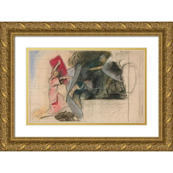 Edwin Austin Abbey 24x17 Gold Ornate Framed and Double Matted Museum Art Print Titled - Composition Study for ‘Seven Deadly Sins’ in the Quest of the Holy Grail Mural Series at Boston Public