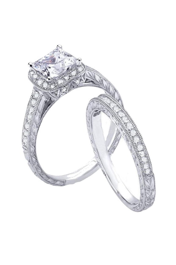 Ladies 2.50ct Vintage Style CZ Wedding Engagement Ring Set Sterling Silver
