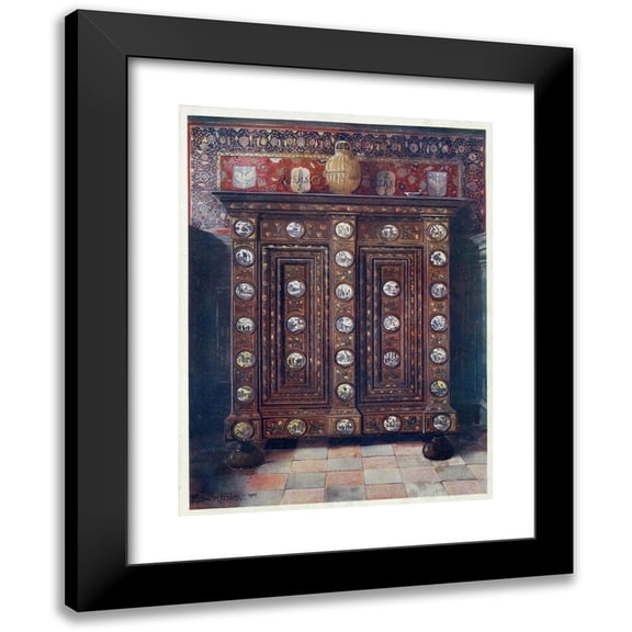 Edwin Foley 12x14 Black Modern Framed Museum Art Print Titled - Walnut Kas Inlaid and with Painted Medallions of Delft Ware (1910 - 1911)