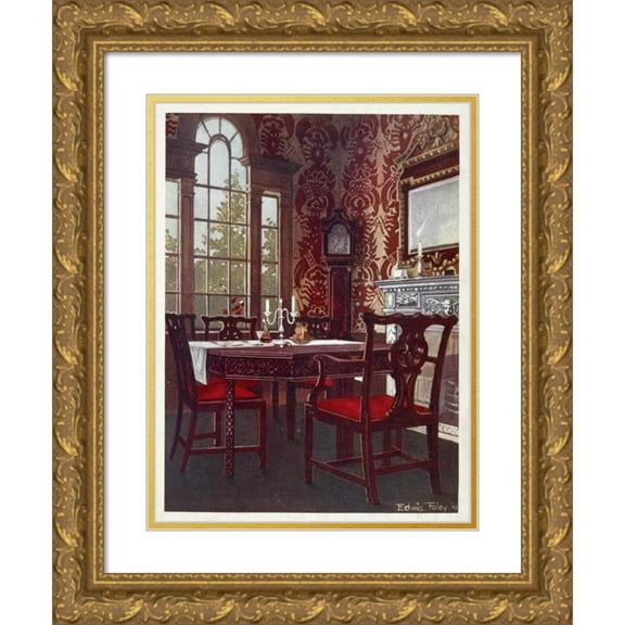 Edwin Foley 12x14 Gold Ornate Wood Frame and Double Matted Museum Art Print Titled - Mahogany Divisible Dining-Tables, Dining Room Splat-Back Chairs (1910 - 1911)