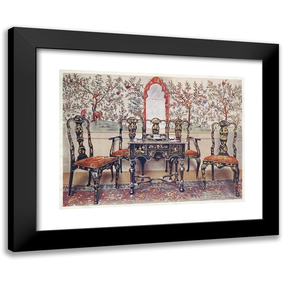Edwin Foley 14x12 Black Modern Framed Museum Art Print Titled - Black Lacquer Settee, Chairs and Table, Red Lacquer Mirror (1910 - 1911)