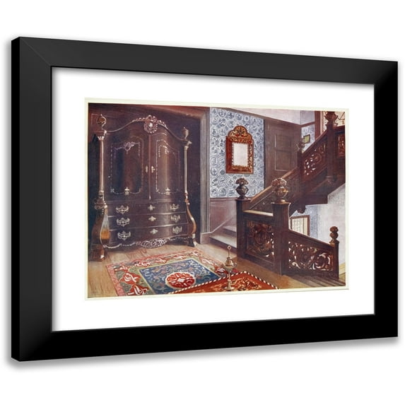 Edwin Foley 14x12 Black Modern Framed Museum Art Print Titled - Carved Walnut Bombe Armoire with Chased Mounts (1910 - 1911)