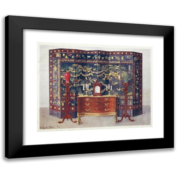 Edwin Foley 14x12 Black Modern Framed Museum Art Print Titled - Curved Commode Table-Chippendale Under French Influence (1910 - 1911)