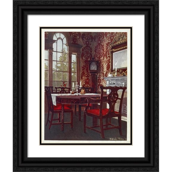 Edwin Foley 19x24 Black Ornate Framed Double Matted Museum Art Print Titled: Mahogany Divisible Dining-Tables, Dining Room Splat-Back Chairs (1910 - 1911)
