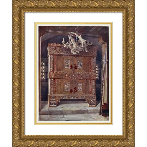Edwin Foley 19x24 Gold Ornate Framed and Double Matted Museum Art Print Titled - Late Gothic Schrank. in the Bavarian Museum, Munich, with Hanging Light (Leuchterweibschen), from Albert Dure