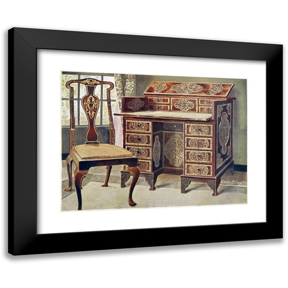 Edwin Foley 24x19 Black Modern Framed Museum Art Print Titled - Walnut Inlaid Writing-Table (1910 - 1911)