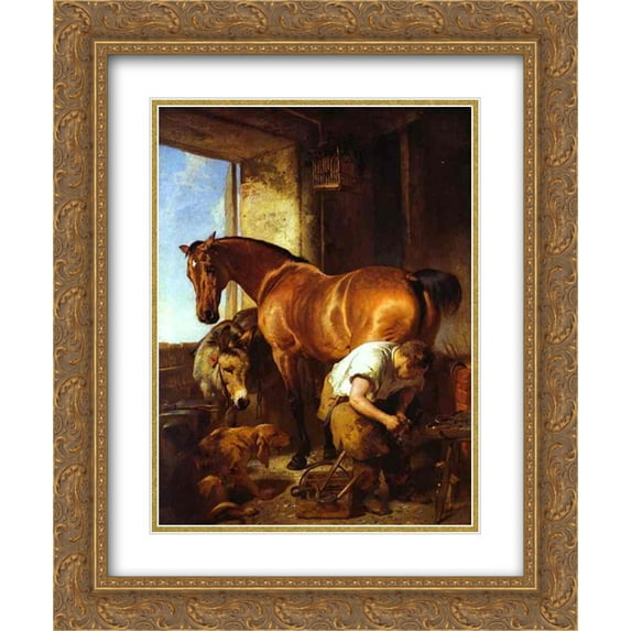 Edwin Henry Landseer 2x Matted 20x24 Gold Ornate Framed Art Print 'Shoeing'