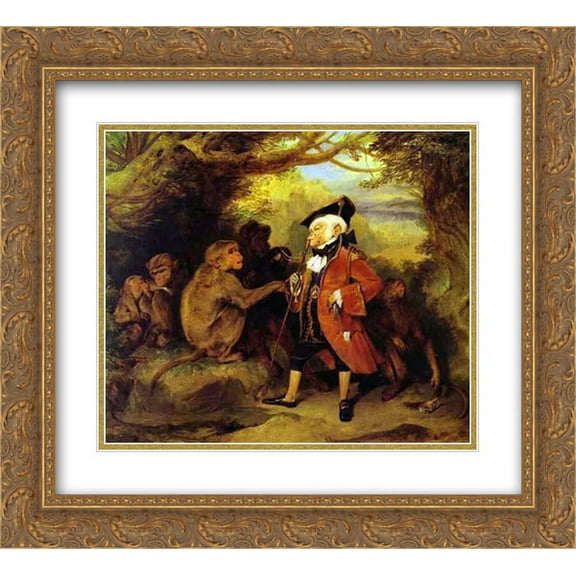 Edwin Henry Landseer 2x Matted 22x20 Gold Ornate Framed Art Print 'The Monkey Who Had Seen the World '