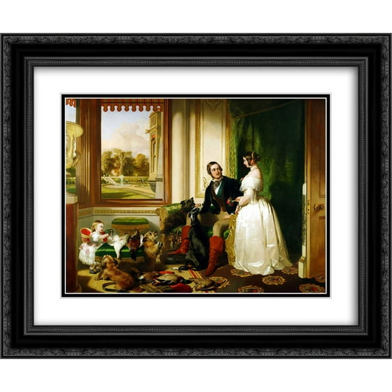 Edwin Henry Landseer 2x Matted 24x20 Black Ornate Framed Art Print 'Queen Victoria and Prince Albert at home at Windsor Castle in Berkshire, England'