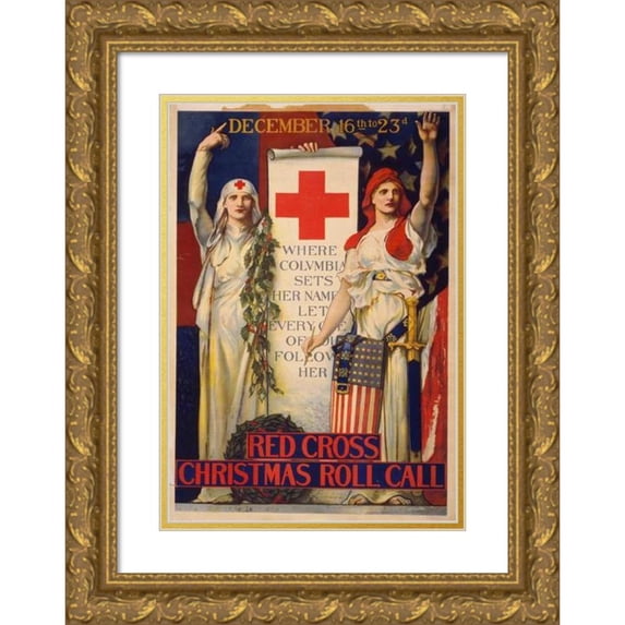 Edwin Howland Blashfield 17x24 Gold Ornate Framed and Double Matted Museum Art Print Titled - Red Cross Christmas Roll Call December 16th to 23rd (1918)
