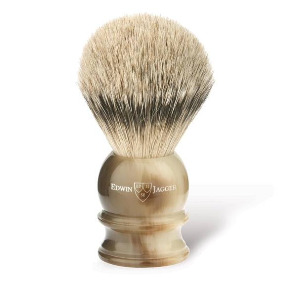 Edwin Jagger 3EJ462 Large Silver Tip Badger Shaving Brush, Imitation Light Horn for use with Shaving Cream or Soap for Men