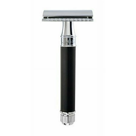 Edwin Jagger Double Edge Safety Razor, Black Rubber Coated Handle, Regular