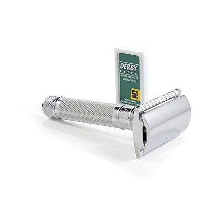 Edwin Jagger Double Edge Safety Razor, Knurled, Short Handle, 5 blades