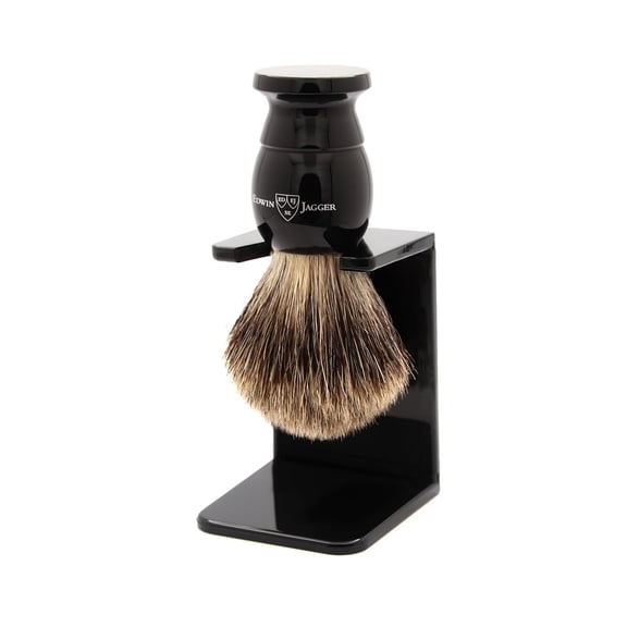 Edwin Jagger Traditional Handmade Shaving Brush Best Badger Imitation Ebony Medium With Stand