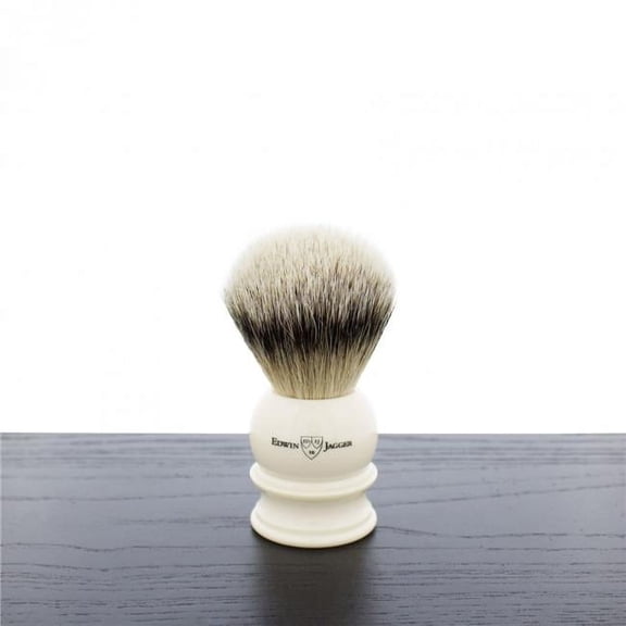 Edwin Jagger 5EJ467 Extra Large Silver Tip Badger Shaving Brush, Imitation Ivory for use with Shaving Cream or Soap for Men