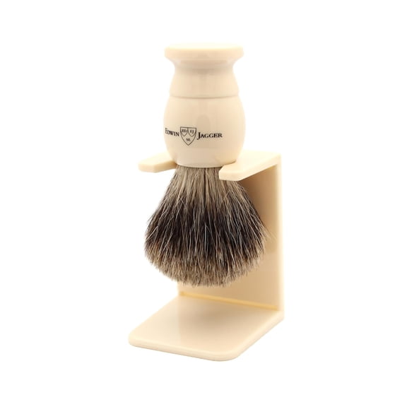 Edwin Jagger Traditional Handmade Shaving Brush Best Badger Imitation Ivory Medium With Stand