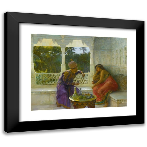 Edwin Lord Weeks 14x12 Black Modern Framed Museum Art Print Titled - Figures in an Interior with Garden of Palms Beyond
