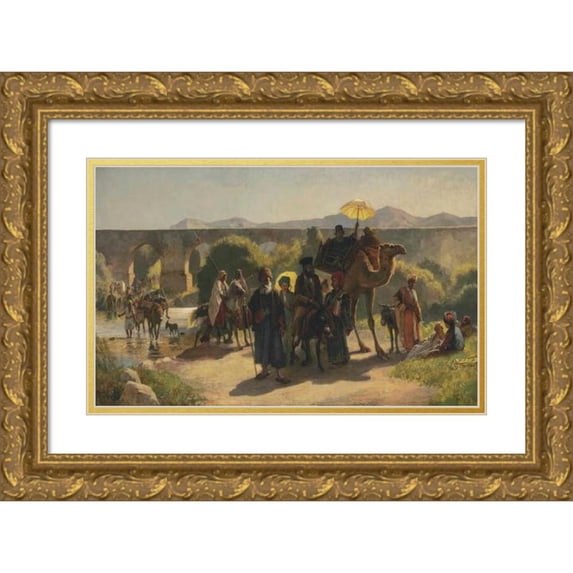 Edwin Lord Weeks 24x16 Gold Ornate Framed and Double Matted Museum Art Print Titled - A Pilgrimage to the Jordan (At the Greek Easter)