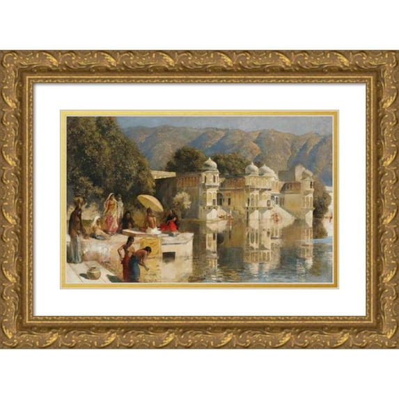 Edwin Lord Weeks 24x16 Gold Ornate Framed and Double Matted Museum Art Print Titled - Lake at Oodeypore, India (circa 1893)