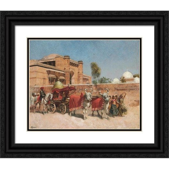 Edwin Lord Weeks 24x20 Black Ornate Framed Double Matted Museum Art Print Titled: A Wedding Procession Before a Palace in Rajasthan