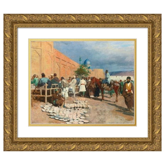 Edwin Lord Weeks 24x20 Gold Ornate Framed and Double Matted Museum Art Print Titled - Persian Cafe - the Pottery Seller