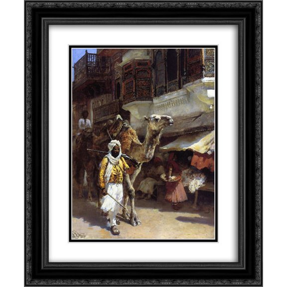 Edwin Lord Weeks 2x Matted 20x24 Black Ornate Framed Art Print 'Man Leading a Camel'