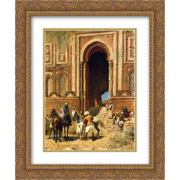 Edwin Lord Weeks 2x Matted 20x24 Gold Ornate Framed Art Print 'Indian Horsemen at the Gateway of Alah ou din, Old Delhi'