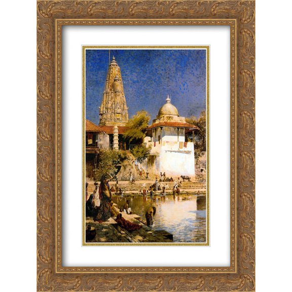Edwin Lord Weeks 2x Matted 20x24 Gold Ornate Framed Art Print 'The Temple and Tank of Walkeschwar at Bombay'