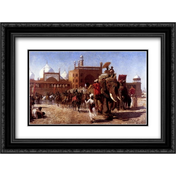 Edwin Lord Weeks 2x Matted 24x18 Black Ornate Framed Art Print 'The Return Of The Imperial Court From The Great Nosque At Delhi, In The Reign Of Shah Jehan'