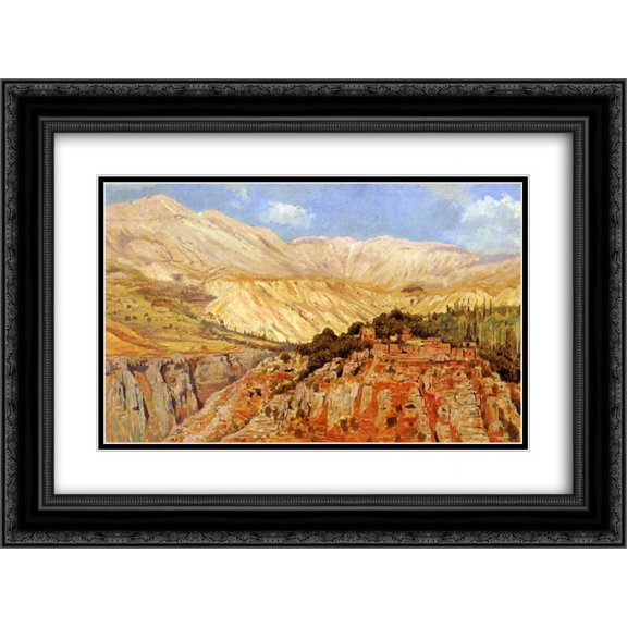 Edwin Lord Weeks 2x Matted 24x18 Black Ornate Framed Art Print 'Village in Atlas Mountains, Morocco'