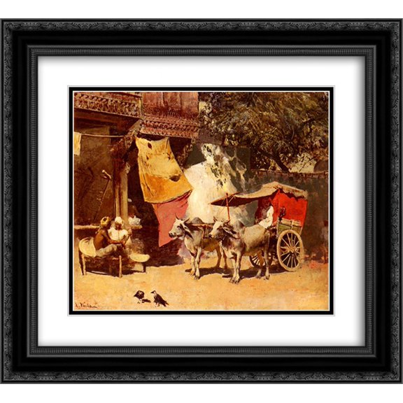Edwin Lord Weeks 2x Matted 24x20 Black Ornate Framed Art Print 'An Indian Gharry'