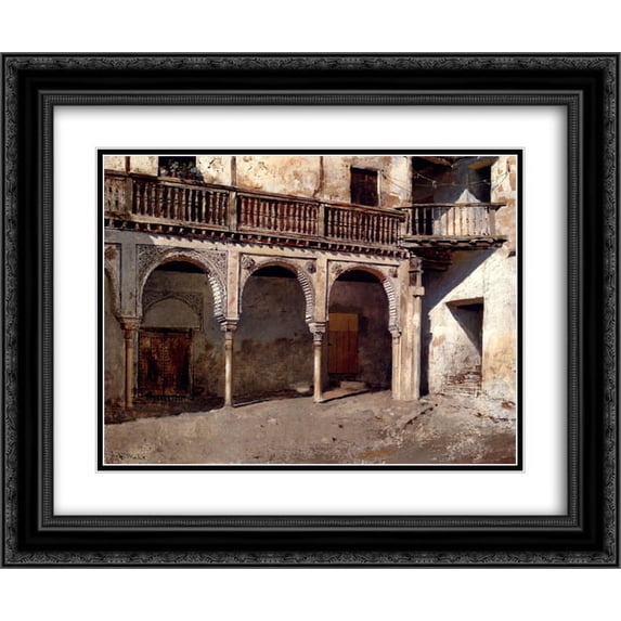 Edwin Lord Weeks 2x Matted 24x20 Black Ornate Framed Art Print 'Granada Courtyard'