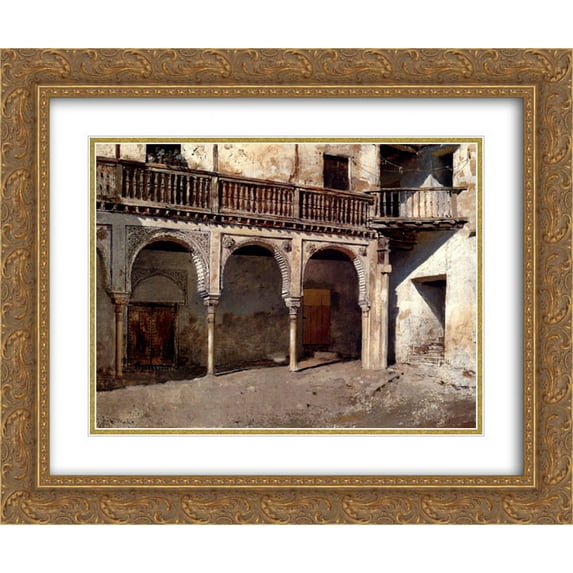 Edwin Lord Weeks 2x Matted 24x20 Gold Ornate Framed Art Print 'Granada Courtyard'