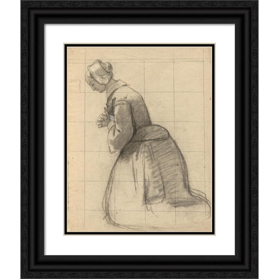 Edwin White 12x14 Black Ornate Wood Framed Double Matted Museum Art Print Titled: Woman Praying, Sketch for Signing of the Compact in the Cabin of The Mayflower