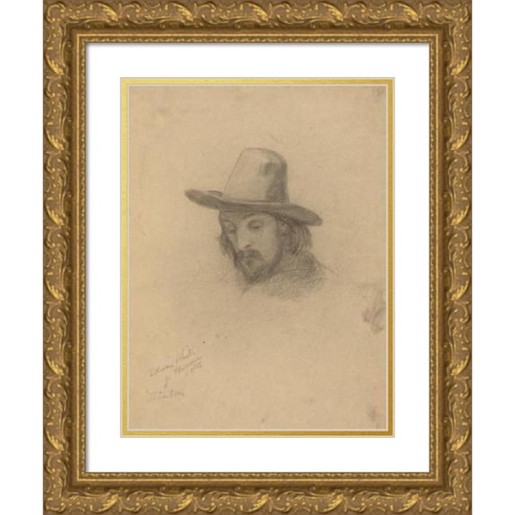 Edwin White 12x14 Gold Ornate Wood Frame and Double Matted Museum Art Print Titled - Edward Winslow, Sketch for Signing of the Compact in the Cabin of The Mayflower