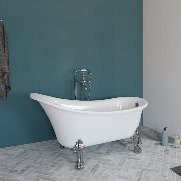 Edwin White High-gloss  Reversible Drain Acrylic Clawfoot Tub