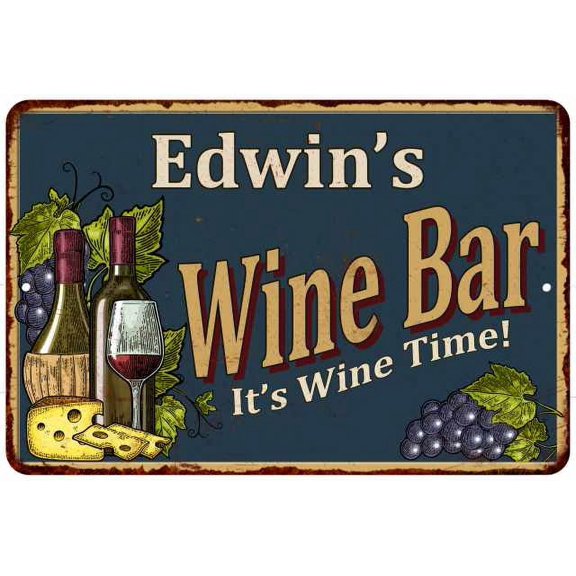 Edwin's Wine Bar Gift Green Sign Rustic Decor 8x12 108120055341