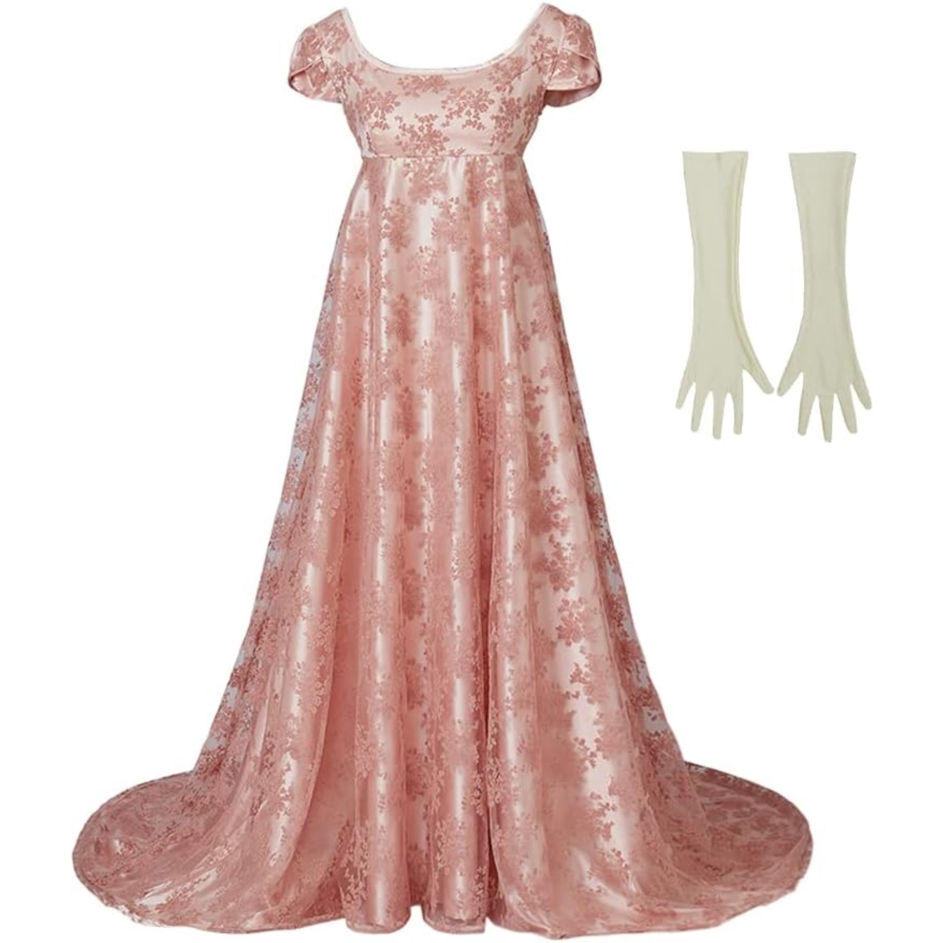 Edwina-Inspired Regency Era Gown - Elegant High-Waisted Lace Dress