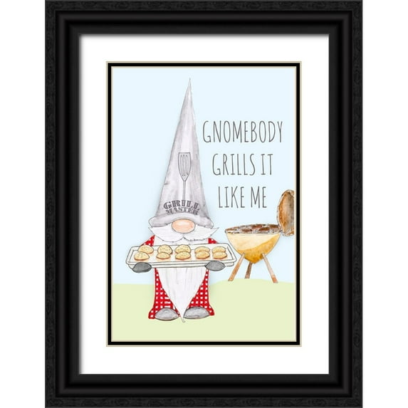 Edwins, Hugo 11x14 Black Ornate Wood Framed with Double Matting Museum Art Print Titled - Gnomebody Grills it Like Me