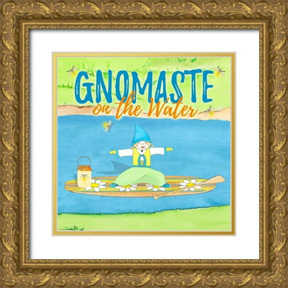 Edwins, Hugo 12x12 Gold Ornate Wood Framed with Double Matting Museum Art Print Titled - Gnomaste Warrior Pose Paddle Board