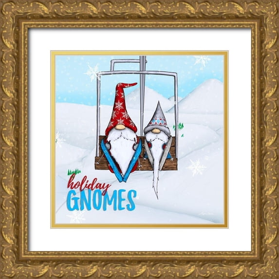 Edwins, Hugo 15x15 Gold Ornate Wood Framed with Double Matting Museum Art Print Titled - Gnome Ski Ride