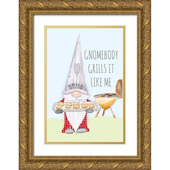 Edwins, Hugo 17x24 Gold Ornate Wood Framed with Double Matting Museum Art Print Titled - Gnomebody Grills it Like Me