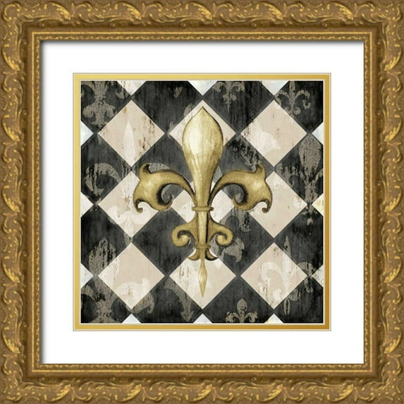 Edwins, Hugo 26x26 Gold Ornate Wood Framed with Double Matting Museum Art Print Titled - Black Diamond Fleur de Lys II