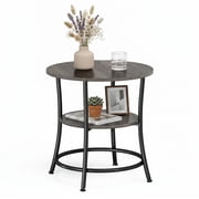 EDX 2-Tier Round Side Table Nightstand, 21.65" Diameter x 21.85" H, Steel Frame with Grey Wood Grain, for Small Living Room & Bedroom Spaces