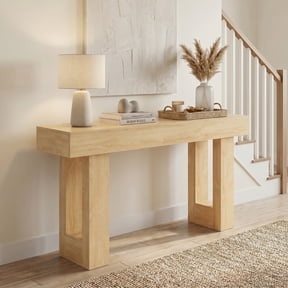 EDX 63 inch Solid Wood Farmhouse Console - Rectangular Sofa Back Design, Multi-Purpose Storage for Entryway Hallway Living Room, Natural