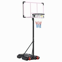 EDX 5ft-8.5ft Height-Adjustable Basketball Hoops, Outdoor Portable Basketball System with 32" Shatterproof Backboard, Red