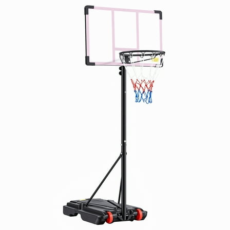 EDX 5ft-8.5ft Height-Adjustable Basketball Hoops, Outdoor Portable Basketball System with 32" Shatterproof Backboard, Red